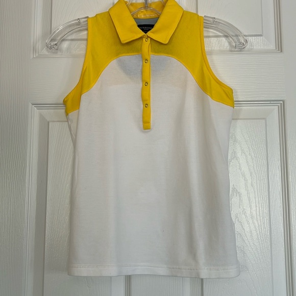 Burberry Golf Sleeveless Haltered White And Yellow Collared Shirt XS  ITALY - Picture 1 of 14